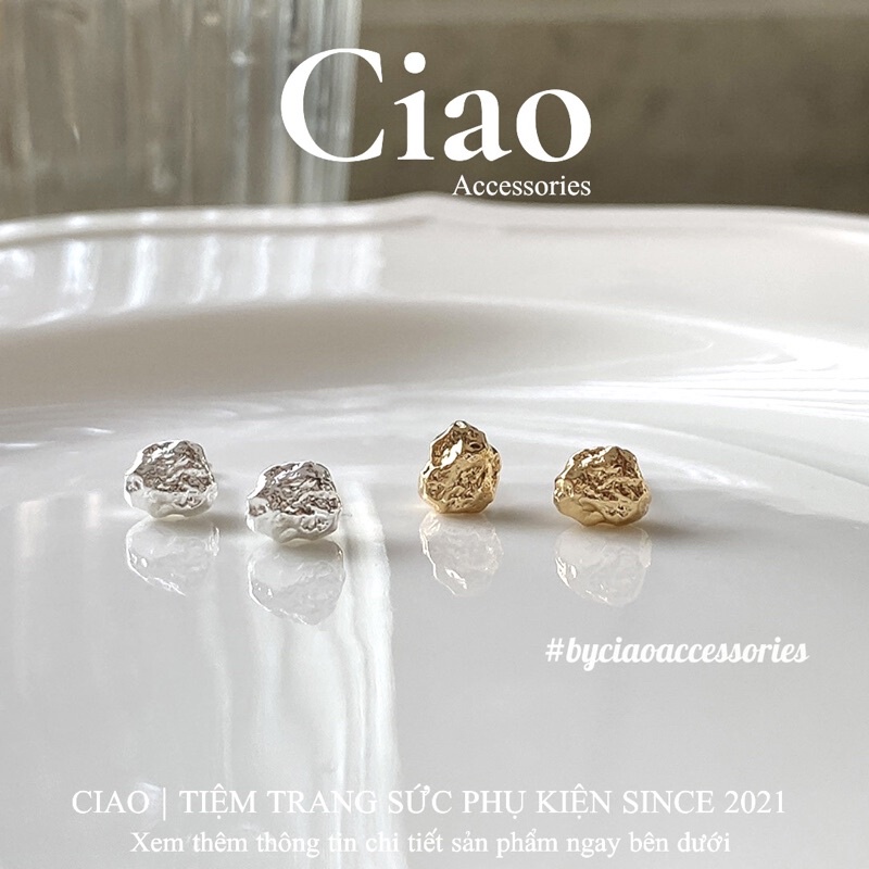 [HOẢ TỐC 1H] Khuyên tai/ Bông tai mạ bạc S925 thiết kế hình vân đá Eira Tiny Ciao