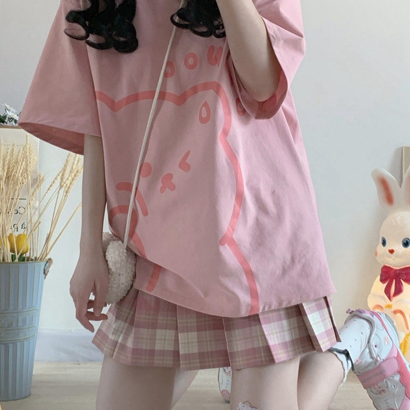 Áo Thun Tay Ngắn Cổ Tròn In Hình Gấu Hoạt Hình Phong Cách Harajuku Dành Cho Nữ