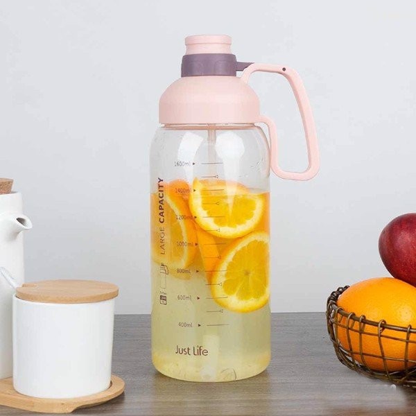 Bình nước cầm tay phong cách thể thao 1.8L/1800ml Bình đựng nước dung tích lớn nhựa Tritan cao cấp có ống hút và dây đeo