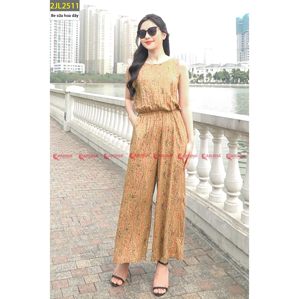 [ Jumpsuit ] lanh dài cao cấp CARDINA áo sát nách quần lửng họa tiết  vải lanh tre mát lạnh siêu xinh, giá rẻ