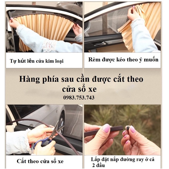 Bộ 4 Rèm Che Nắng Cánh Cửa Trên Xe Hơi, Rèm Che Nắng Gắn Nam Châm Có Dây Buộc Chất Liệu Vải Cao Cấp