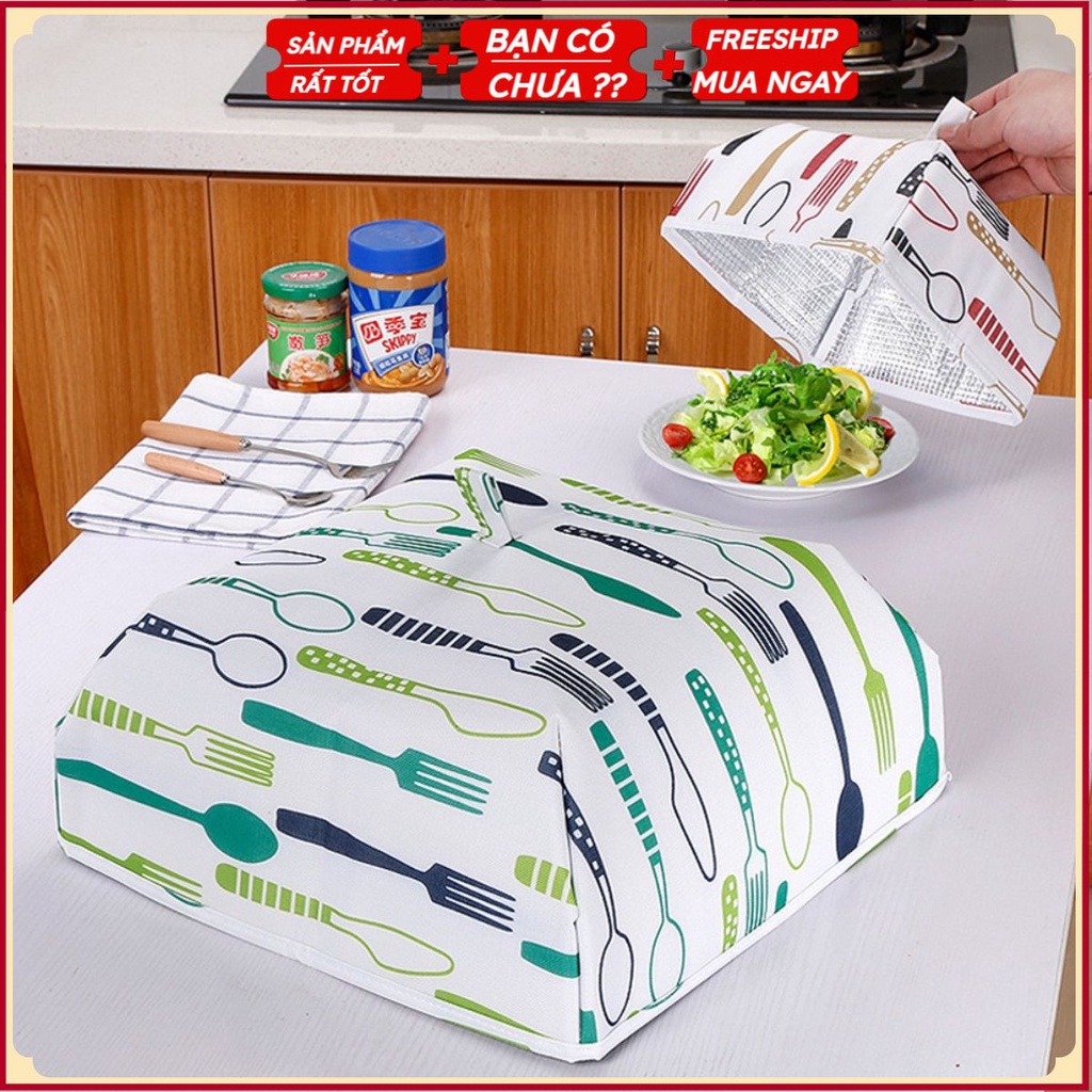 Lồng Bàn Có Lớp Bạc Giữ Nhiệt - Lồng Bàn Đậy Thức Ăn Chống Bụi Côn Trùng Có Thế Gấp Gọn