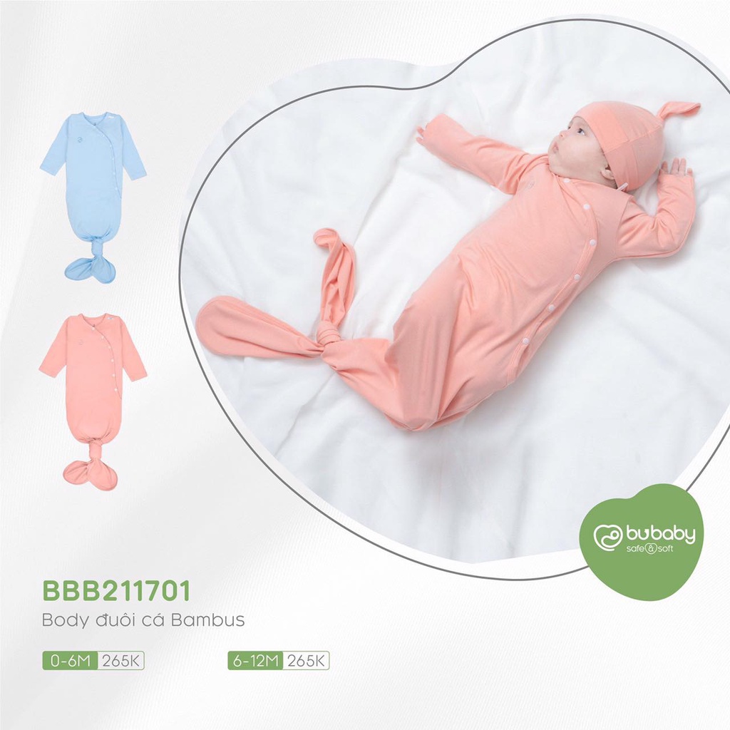 Body nút thắt dài tay Bambus Bubaby bé trai bé gái sơ sinh