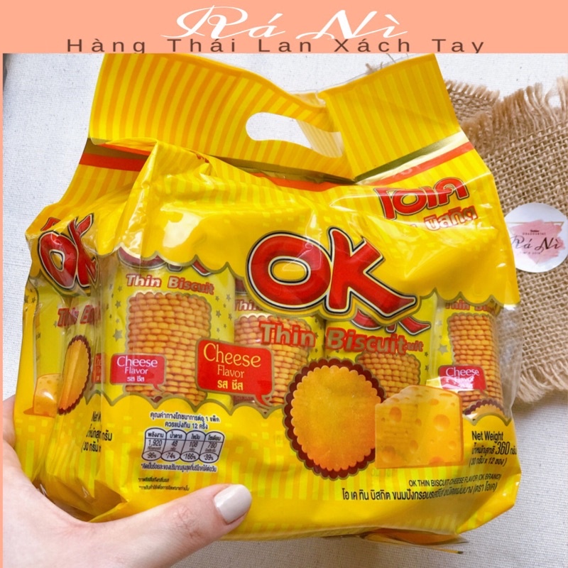 Bánh Quy Ok Big One Thin Biscuit 12 Gói Nhỏ Bánh Tuổi Thơ Thái Lan Túi lớn 360g