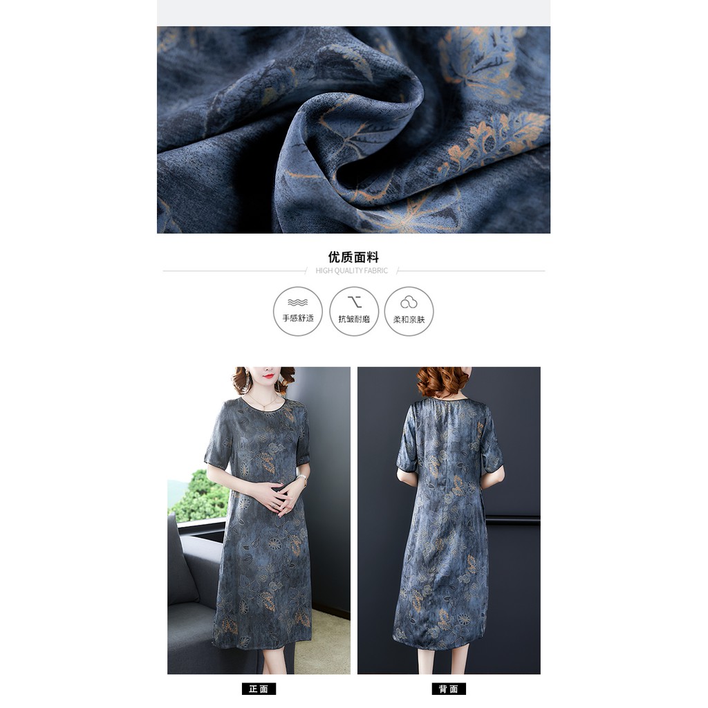 ( HÀNG SẴN) Váy Đầm Lụa Hoa Trung Niên Giản Dị VH27 - Hàng Quảng Châu Cao Cấp