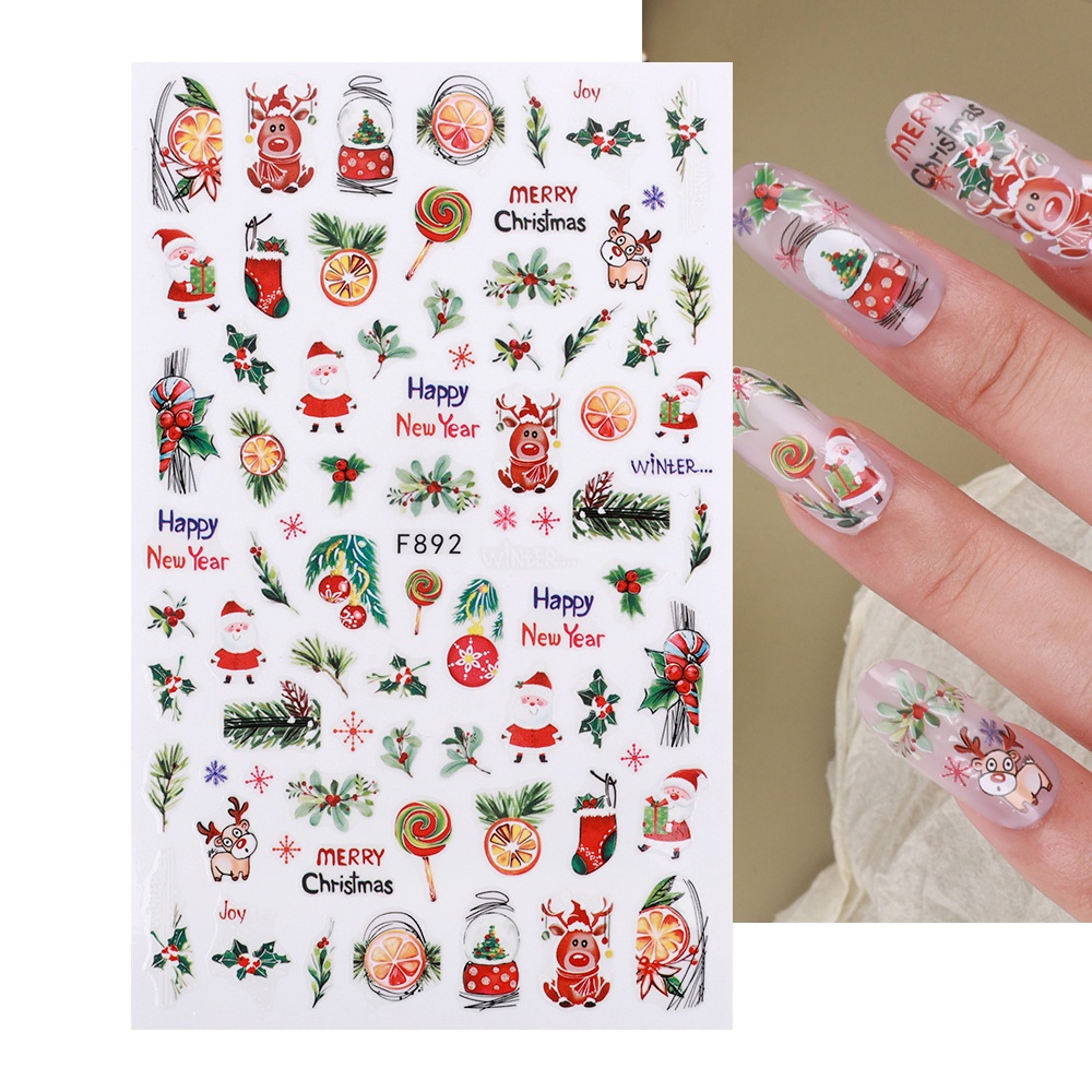 Miếng Dán Trang Trí Móng Tay 3D Chủ Đề Giáng Sinh Dễ Thương