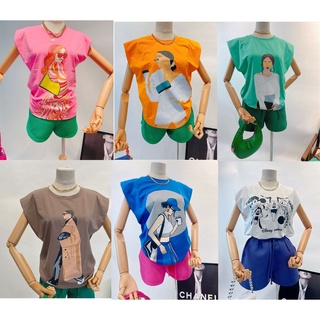 NHIỀU MẪU 🌸Cực hot siêu phẩm áo thun độn vai in hình nai cá tính, Mickey, Tom & Jerry, thỏ Bunny