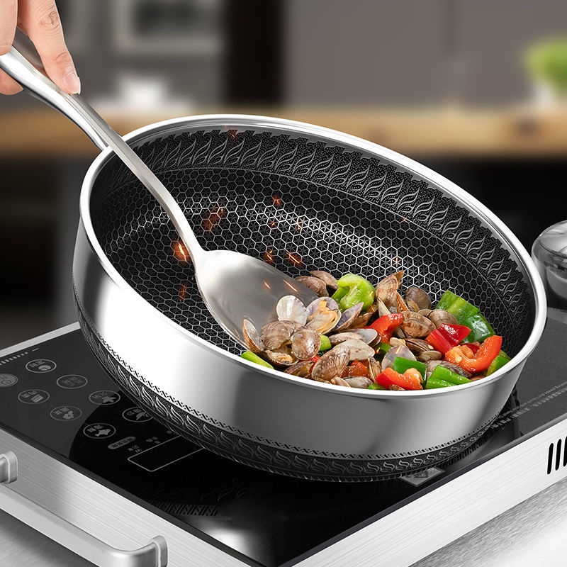 Chảo Chống Dính Đa Năng Inox Đáy Phẳng Dày Chống Lồi Lõm Chảo 316 Thép Không Gỉ Chất Liệu Đức