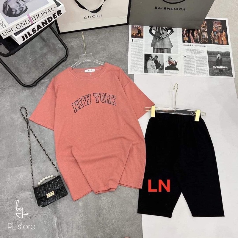 Sét áo chữ Newyork + quần legging lửng TH6