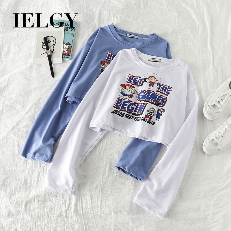 Áo thun crop top IELGY tay dài màu trơn thời trang mùa hè dành cho nữ