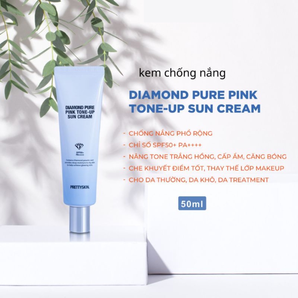 Kem Chống Nắng Phổ Rộng, Nâng Tone Trắng Hồng Pretty Skin Diamond Pure Pink Tone-Up Sun Cream 50ml