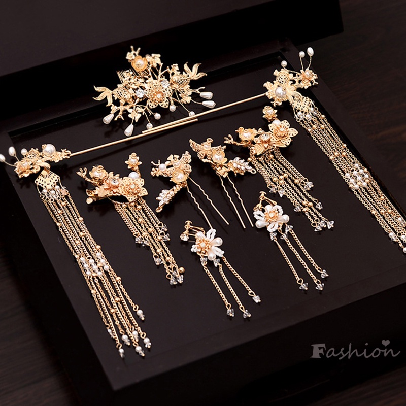 Bộ Trâm Cài Tóc Nhiều Màu Sắc Đính Ngọc Trai Phong Cách Cổ Điển