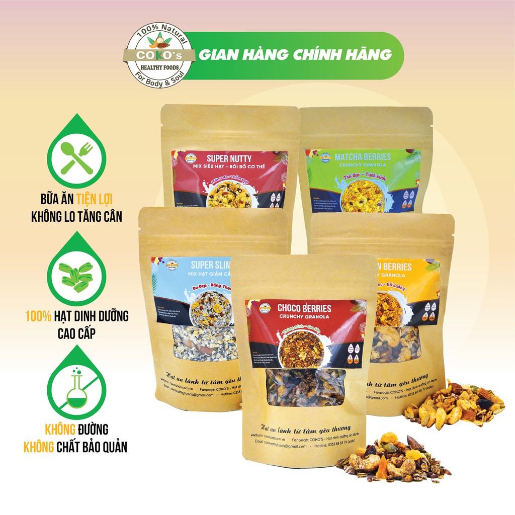 Combo Ngũ Cốc Granola Ăn Kiêng, Giảm Cân 5 vị Granola Gói 100gr COKO'S FOOD Dinh Dưỡng Tiện Lợi | BigBuy360 - bigbuy360.vn