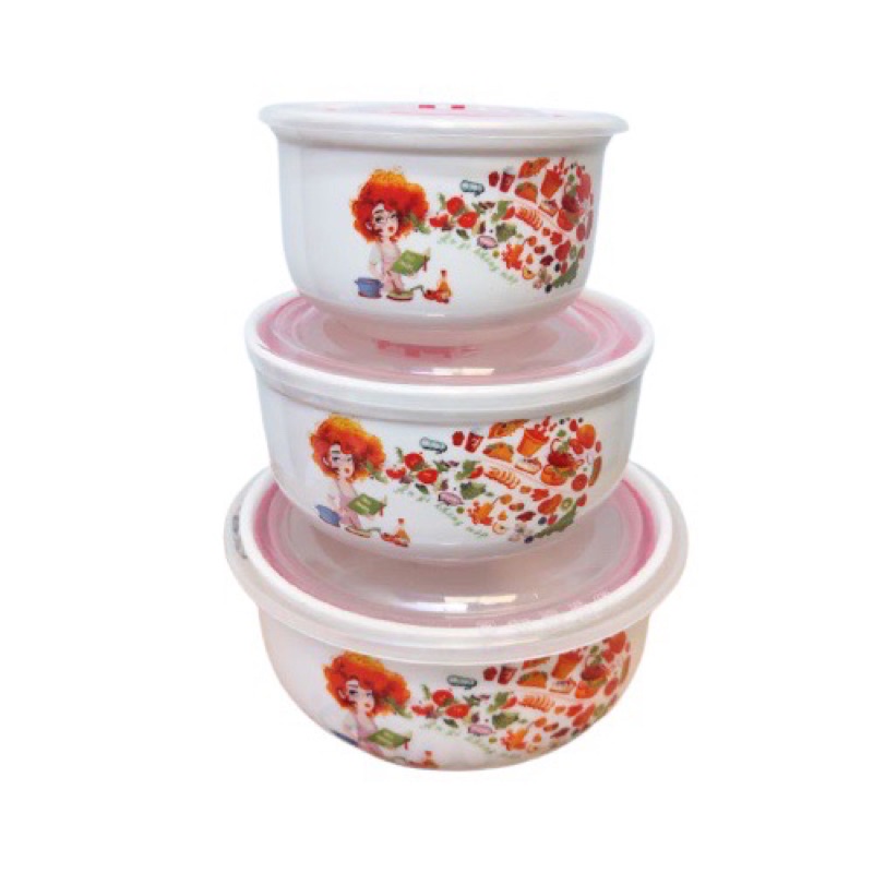 Bộ 3 Thố Sứ Tô Sứ Có Nắp Hút Chân Không - Đựng Thực Phẩm - 3 Size Lớn Nhỏ
