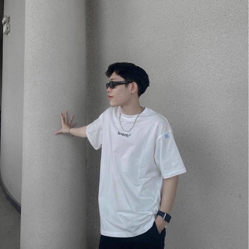 Áo thun tay lỡ Unises LEVENTS màu ĐEN/TRẮNG  Nam nữ unisex  Áo thun cổ tròn form rộng Jaystoree
