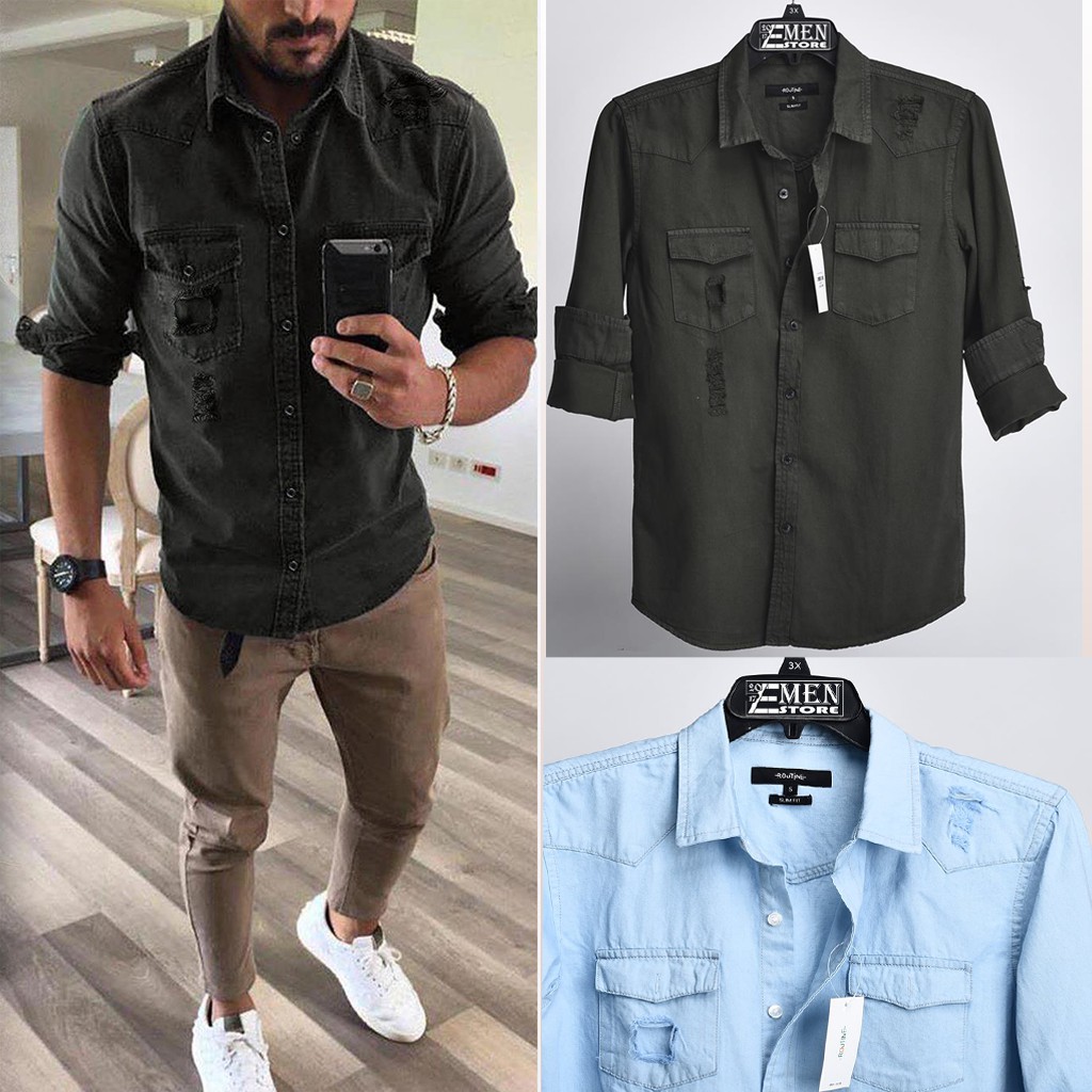 [Follow Shop] Áo Sơ Mi Nam, chất vải DENIM, dễ kết hợp với quần jean [free ship] đơn hàng "180k" trở lên tại Shopee VN