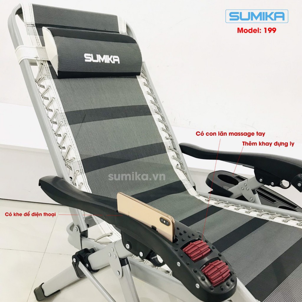 Ghế gấp xếp thư giãn SUMIKA199 [lăn tay massage,tặng khay để ly,bảo hành 1 năm, tải trọng 300kg] ghế bố,văn phòng