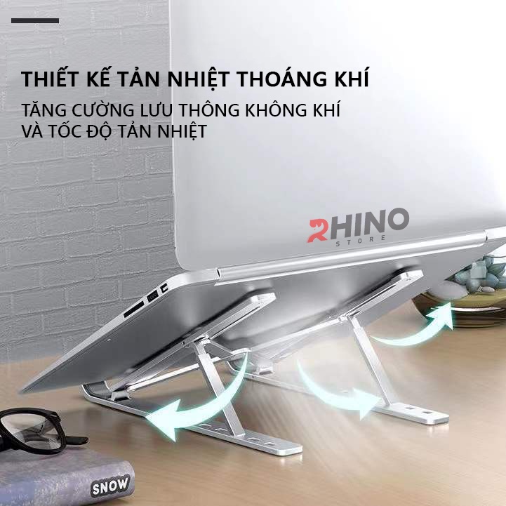 Giá đỡ Laptop, macbook, ipad Rhino KL101, kệ tản nhiệt nhôm cao cấp, gấp gọn, tặng kèm túi đựng