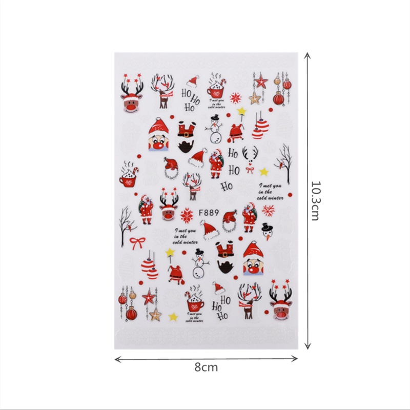 1 Tấm Sticker Dán Móng Tay 3D Chủ Đề Giáng Sinh Dễ Thương
