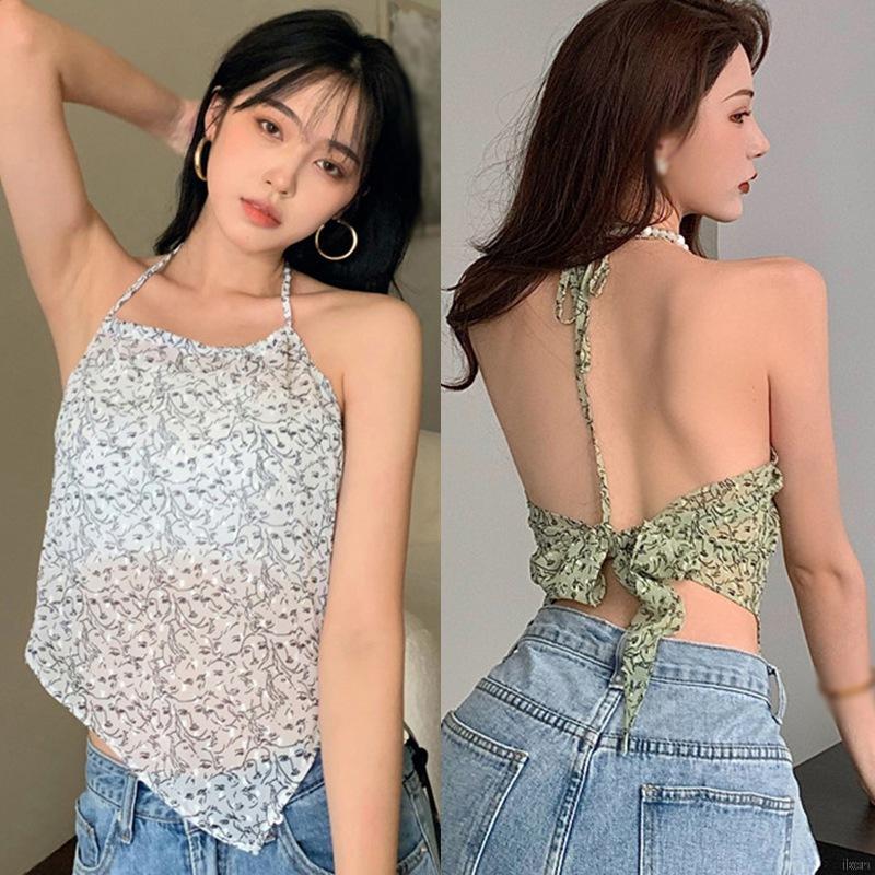 Áo Voan Cổ Yếm In Họa Tiết Thời Trang Dành Cho Nữ