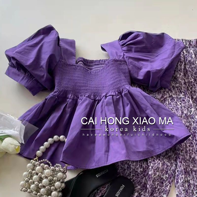 Set Áo Thun Tay Ngắn + Quần Dài In Hoa Cho Bé Gái