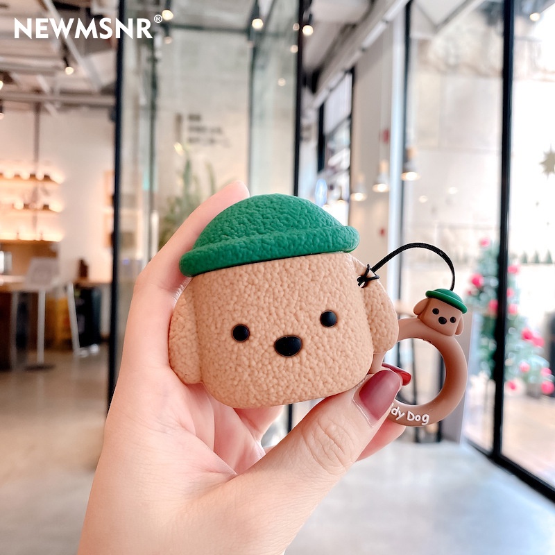 Vỏ bảo vệ hộp sạc tai nghe NEWMSNR TWS-09/QY-T100 kiểu chú chó teddy xinh xắn tùy chọn màu sắc