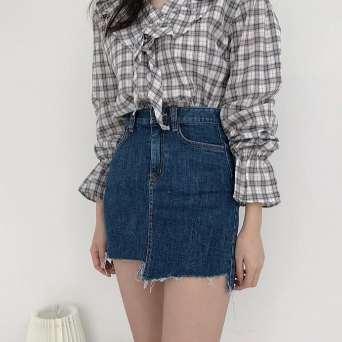 chân váy jean Lưng Cao Dáng Chữ A Thiết Kế Lệch Tà Cá Tính chân váy jean váy chân váy chữ a váy chữ a chân váy chữ a