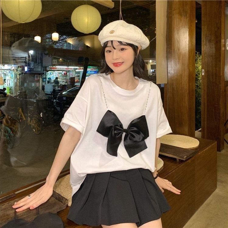 Áo Thun Tay Ngắn Đính Nơ Thời Trang 2022 Mới Cho Nữ