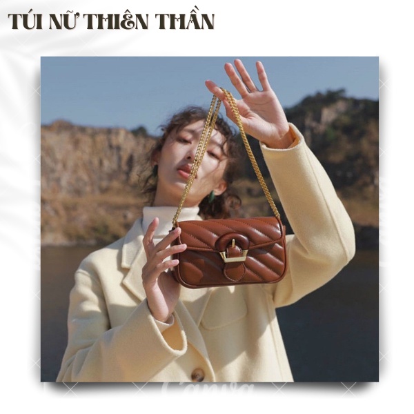 Túi xách đeo chéo mini dây xích túi đeo vai mini dáng vuông dây da phối xích có thể điều chỉnh độ dài sang trọng TT 608