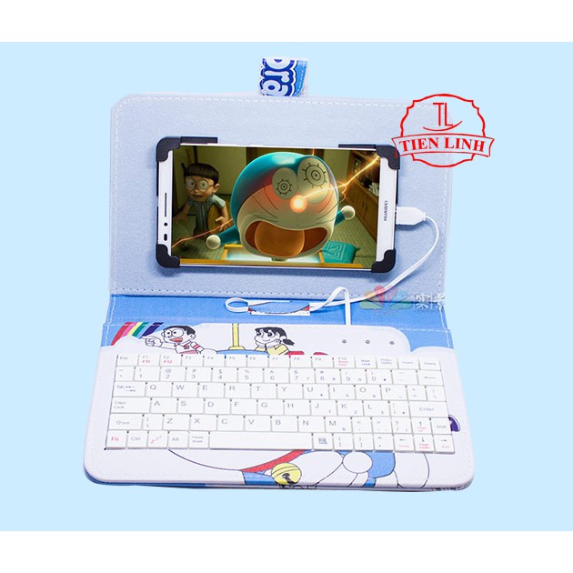 Shop Tiến Linh - Combo bao da bàn phím + Chuột + Lót chuột cho điện thoại, máy tính bảng từ 4 đến 7 inch hình DOREMON