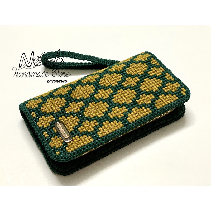 Thành phẩm và set phụ kiện làm ví cầm tay đan móc len handmade