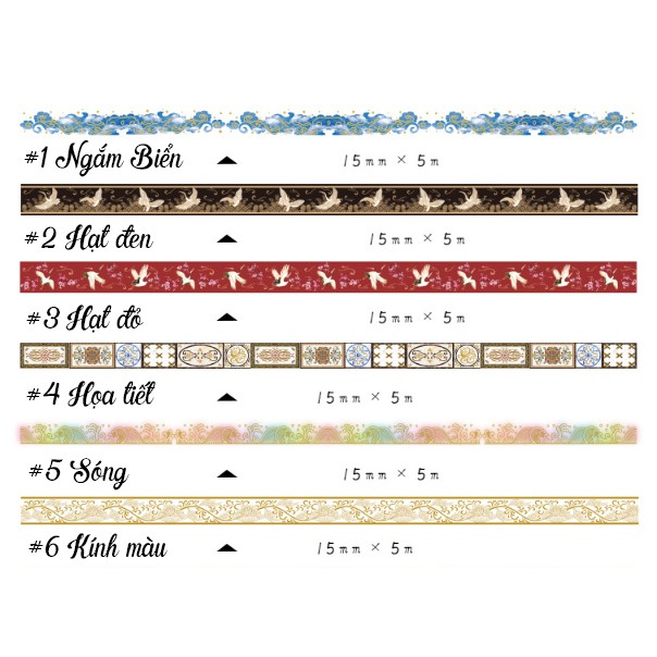 WASHI TAPE Băng dính trang trí, Họa Tiết Nhũ Vàng Ánh Kim Phong Cách Trung Hoa Cổ