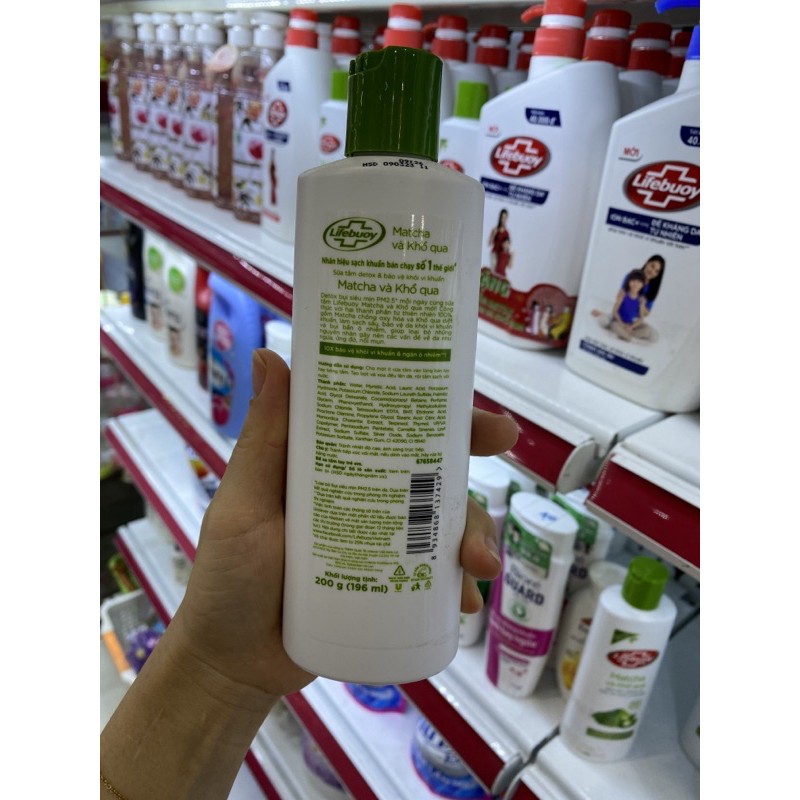 Sữa tắm Lifebuoy thanh lọc da matcha và khổ qua. Chai 200ml. Hàng tặng khuyến mãi