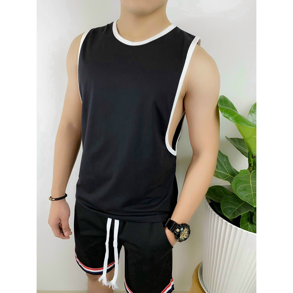 Áo ba lỗ nách rộng trơn nam phù hợp tập gym