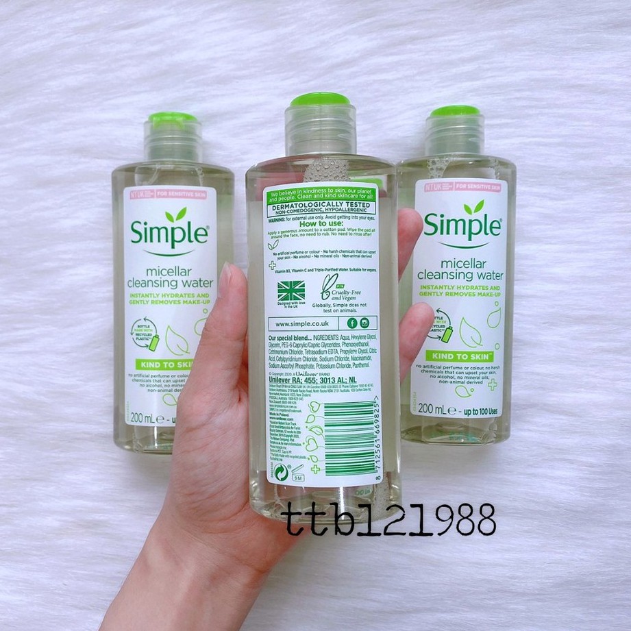 Nước Tẩy Trang SIMPLE Cleansing Water Kind To Skin 200ML