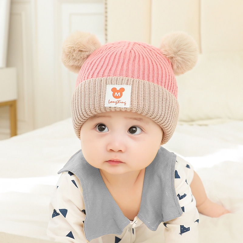 Mũ len kèm khăn QUẢ BÔNG M mềm mịn, giữ ấm cho bé (0-3 tuổi)