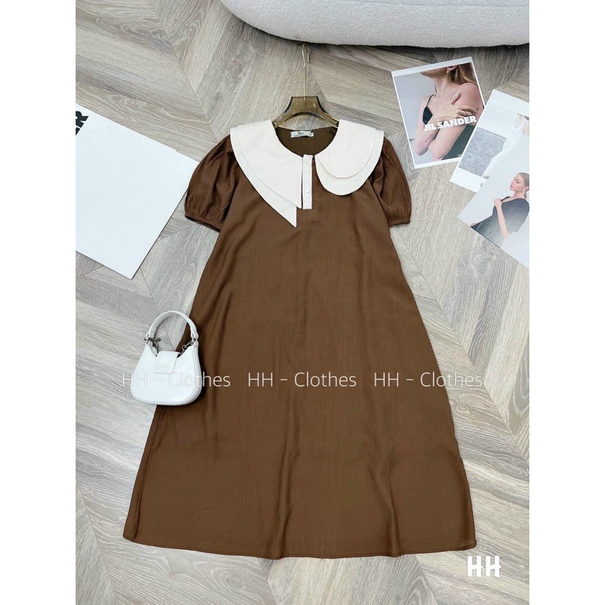 Váy đầm nữ cổ sen bèo chất đũi dáng suông hàng thiết kế cao cấp L1