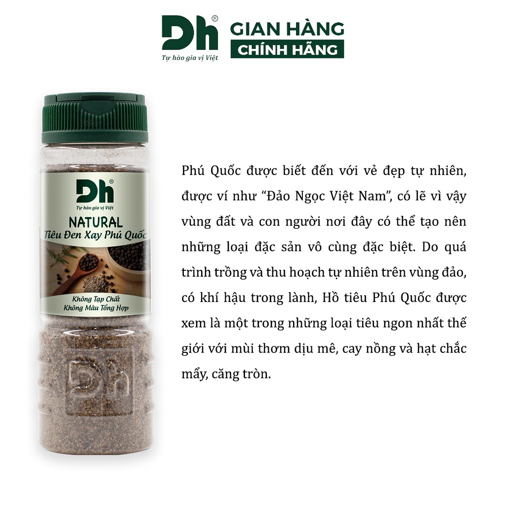 Tiêu đen xay Phú Quốc Natural DH Foods chế biến món ăn 45gr/80gr