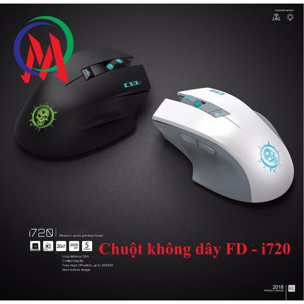 Chuột Mouse không dây FD-i720 Black Gaming Chính hãng (Có pin, 2xAAA, Công tắc, 6 nút)