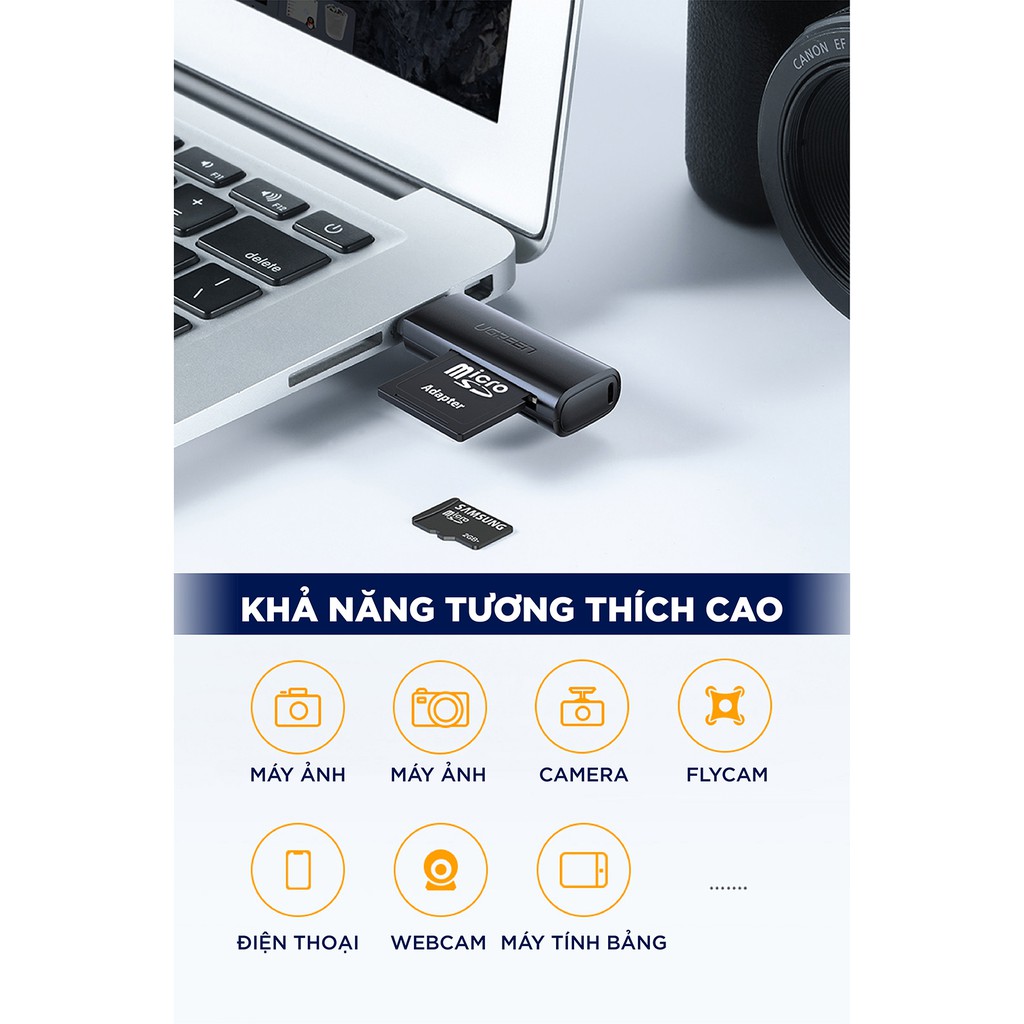 Đầu đọc thẻ nhớ SD/TF jack cắm USB 3.0 UGREEN CM104