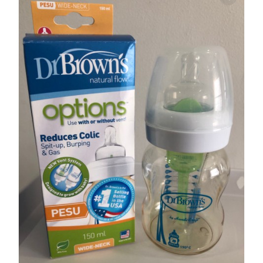Bình sữa cổ rộng Dr.Brown's 150ml/270ml nhựa PESU Options plus 100% chính hãng.
