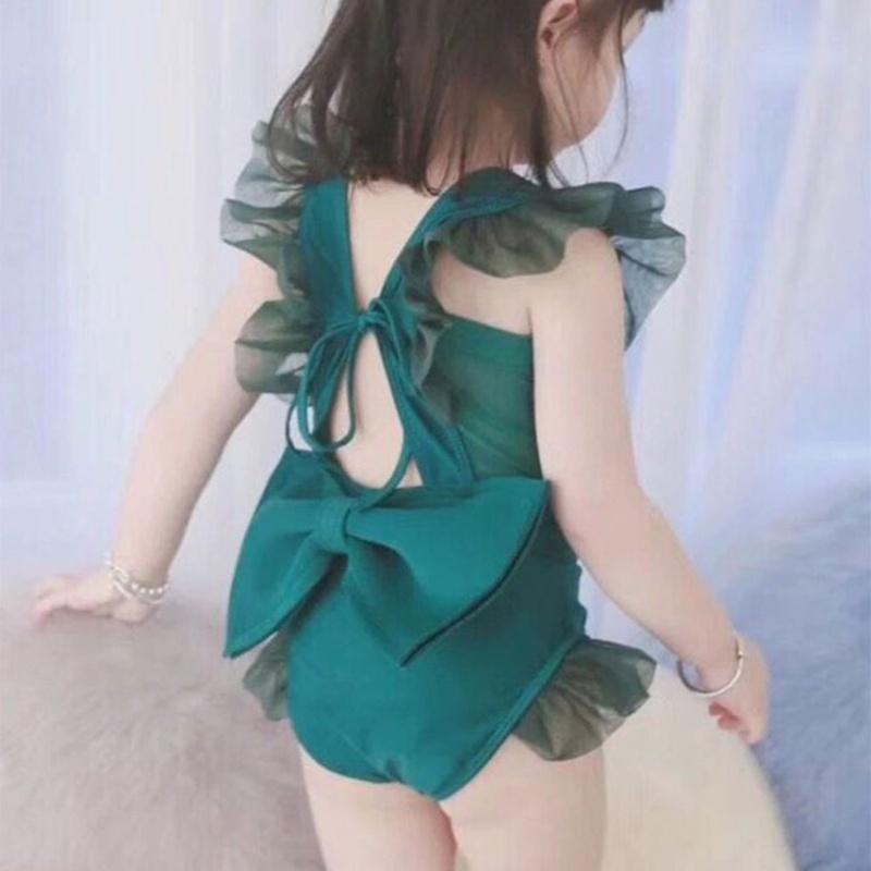 Bộ Đồ Bơi Liền Thân Đính Nơ Hở Lưng Nhanh Khô Thời Trang Mùa Hè Cho Bé Gái