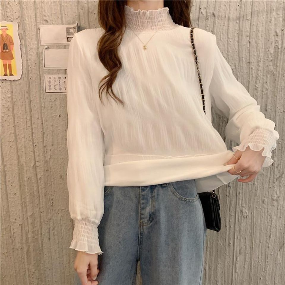 Áo Ren Tay Dài Cổ Cao Thời Trang Dành Cho Nữ