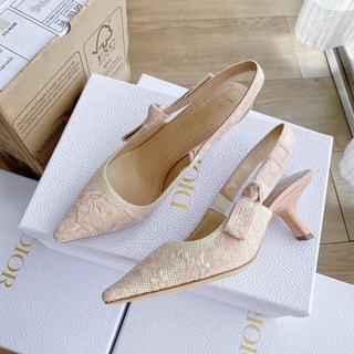 Giày Cao Gót Dior Hồng gót 5cm Vải Tăm Sang Trọng ( size 35-39 )