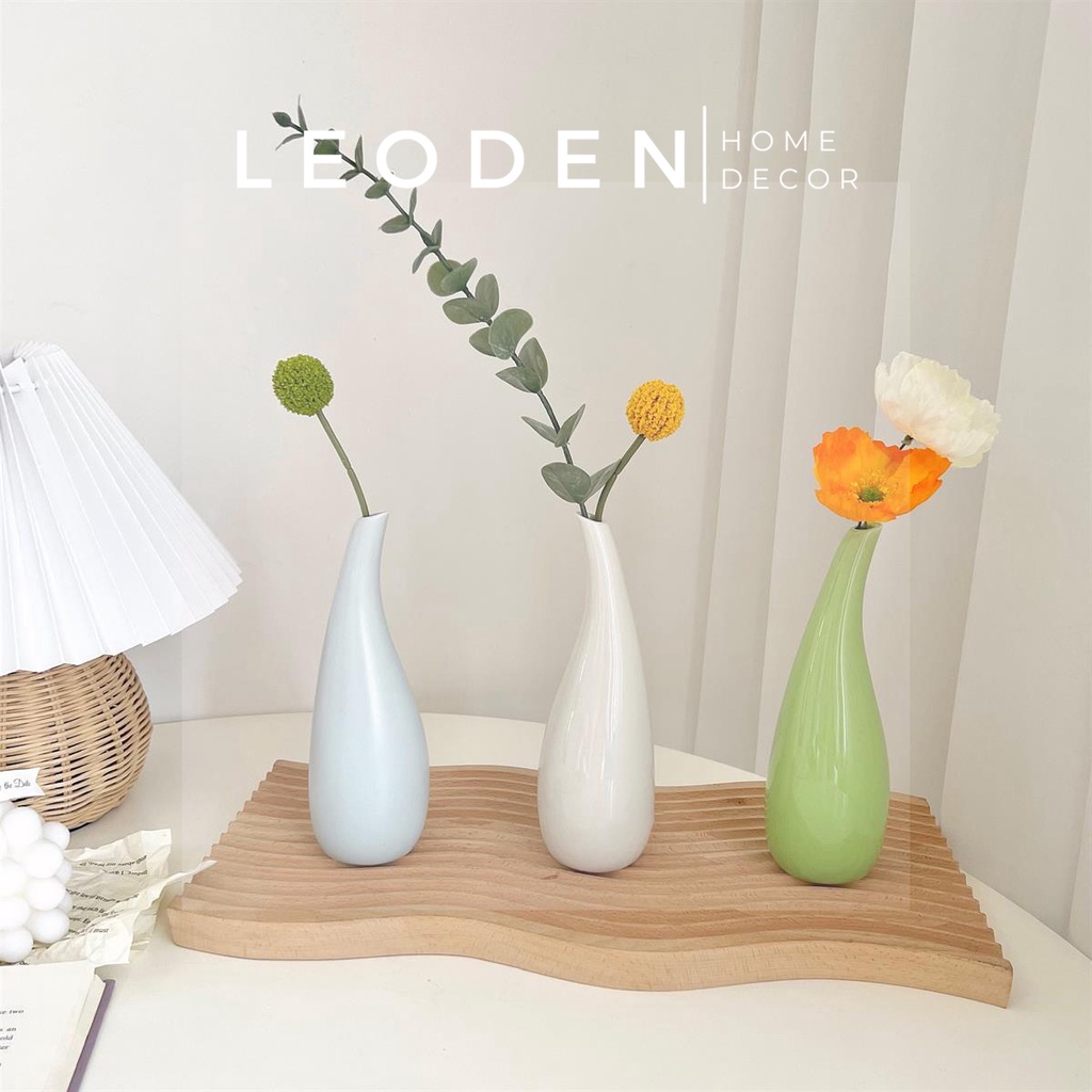 Bình hoa trang trí uốn cong bằng sứ trơn bóng đẹp, lọ hoa đẹp trang trí bằng gốm phong cách Hàn Quốc