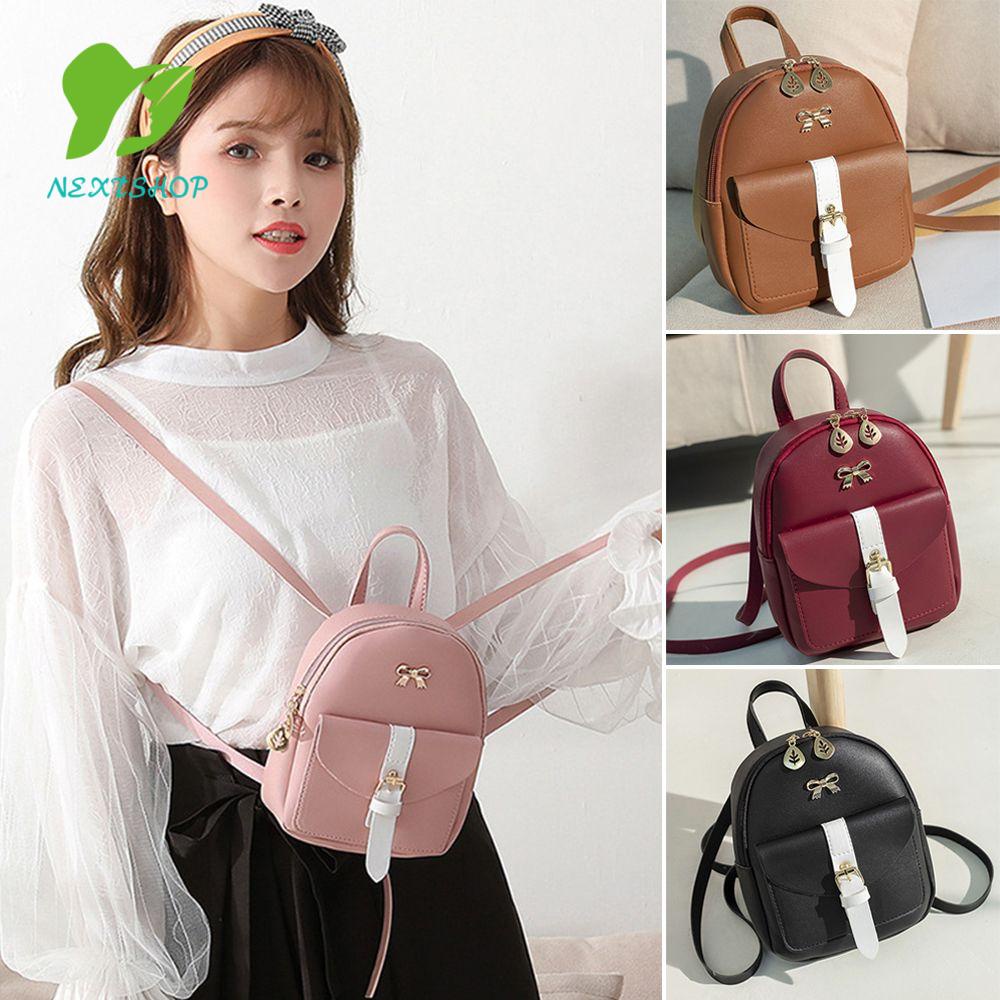 Ba Lô Da PU Mini Đính Nơ Nhiều Màu Sắc Thời Trang Cho Nữ