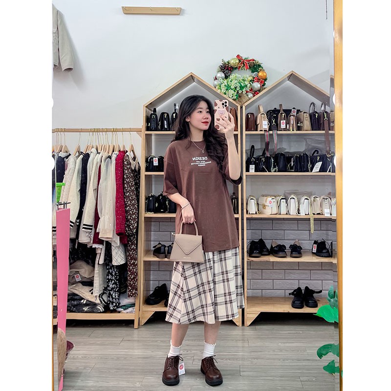 Chân Váy Kẻ Dáng Suông Vintage Quảng Châu Hàng Loại 1 M3111-Violet | BigBuy360 - bigbuy360.vn