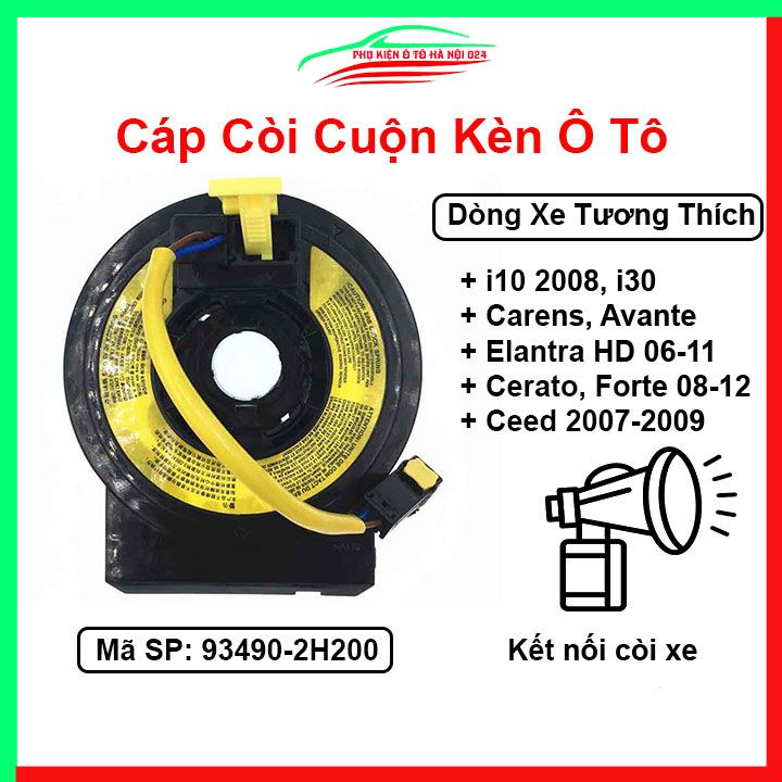 Cáp còi cho xe i10 2008, CARENS, I30, AVANTE, ELANTRA HD 2006-2011,Mã 93490-2H200