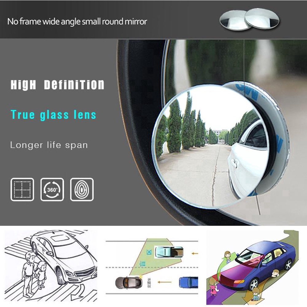 [1 CẶP] Gương cầu lồi ô tô 360 độ gắn kính chiếu hậu, hỗ trợ tầm nhìn góc rộng, có thể xoay 360 độ dùng cho xe hơi
