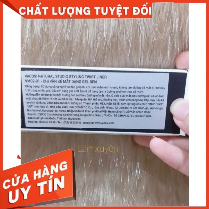 Chì kẻ viền mắt dạng gel VACOSI NATURAL STUDIO đen VM02-01 thiết kế sang trọng tạo đường sắc nét nhỏ,lâu trôi